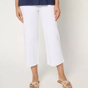 Belle by Kim Gravel Womens 16 White TripleLuxe Twill Wide Leg Crop Fray Hem
